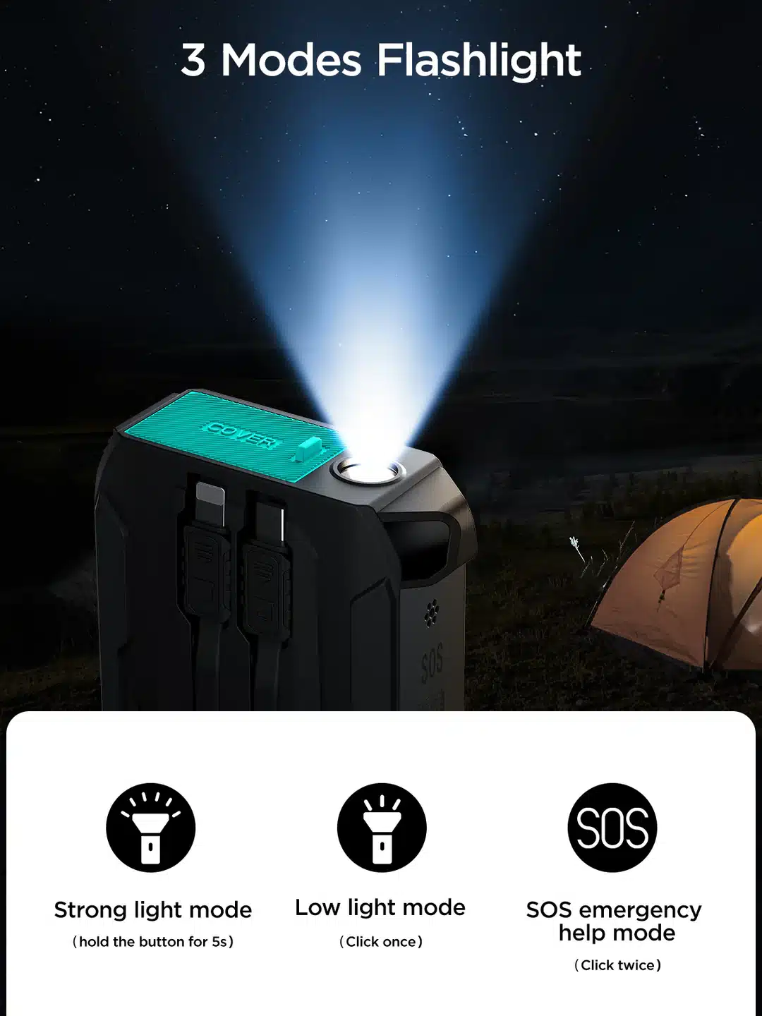 JOYROOM JR L017 22.5W Power Bank with Built in 2in1 Cables with SOS light 10000mAh 2