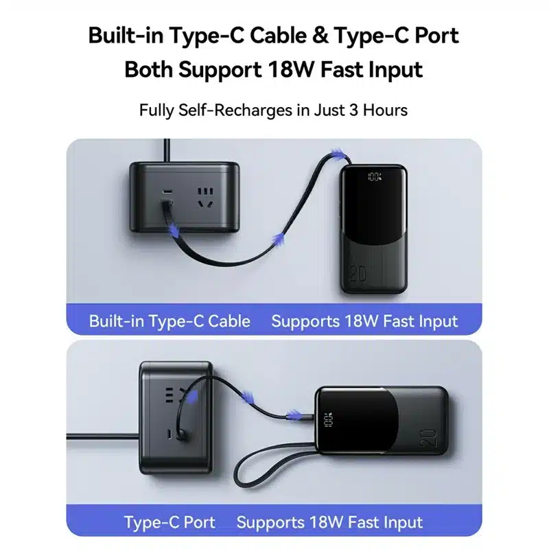 JOYROOM JR PC2 22.5W Power Bank with Built in Three Cables 20000mAh Black 3C Certified 1
