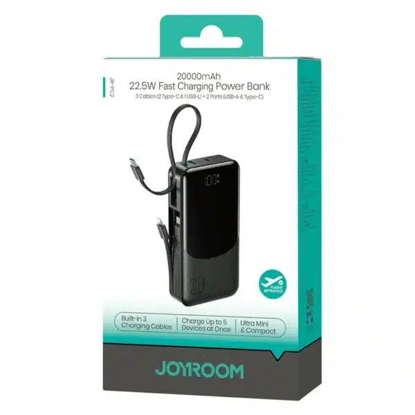 JOYROOM JR-PC2 22.5W Power Bank with Built-in Three Cables, 20,000mAh, Black (3C Certified)