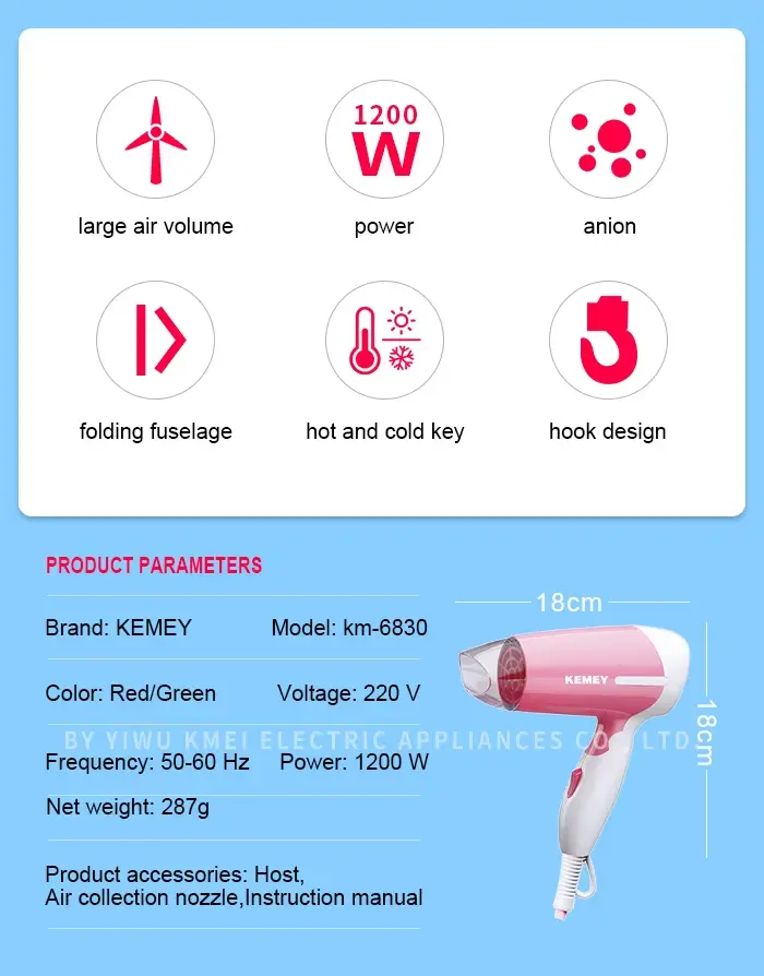 KEMEY KM 6830 Mini Folding Hair Dryer by Kemei 3
