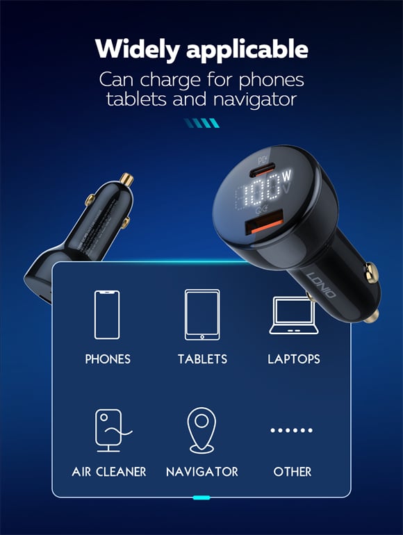 LDNIO C101 100W Dual USB Super Fast Car Charger 2