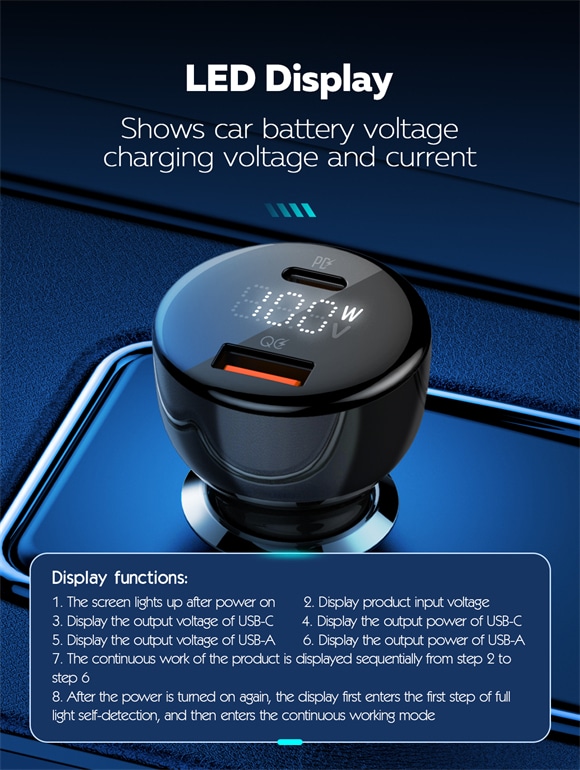 LDNIO C101 100W Dual USB Super Fast Car Charger 3