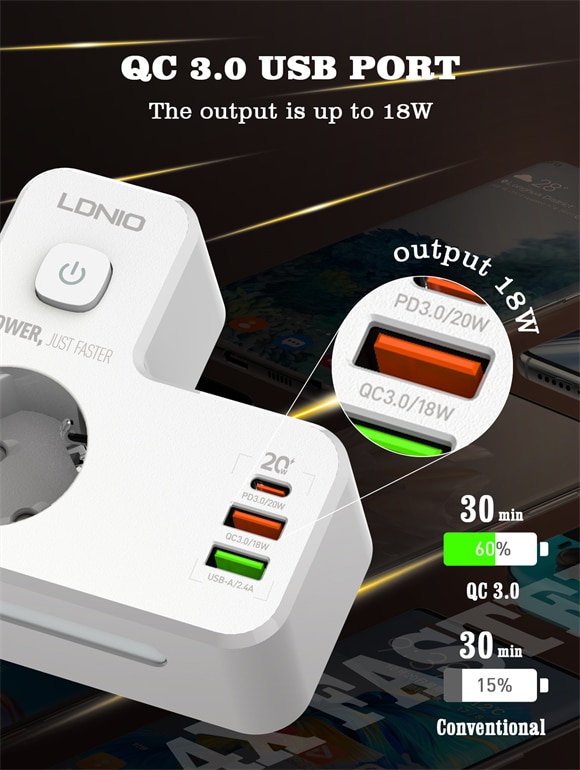 LDNIO SE2337 LED Night Lamp With Power Socket 4