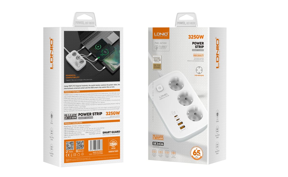 LDNIO SE3436 3 AC Outlets 4 USB Power Strip 1