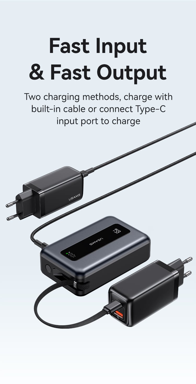 USAMS CD243 65W 3 port Fast Charging Digital Display Power Bank With Type C Cable XH Series 2