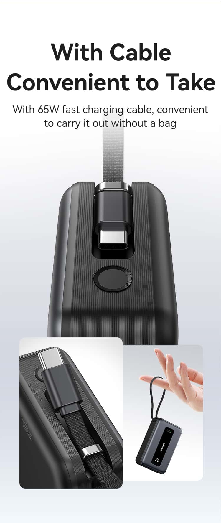 USAMS CD243 65W 3 port Fast Charging Digital Display Power Bank With Type C Cable XH Series 4