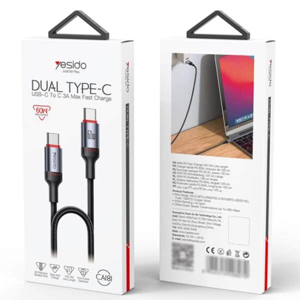 Yesido CA181 PD60W USB-C to USB-C Cable 1.2m